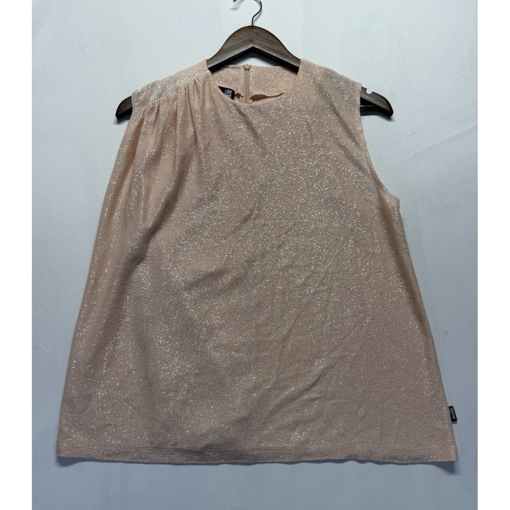 Love Moschino Metallic Blouse Top Womens 6 Beige Sleeveless Back Zip Party Wear